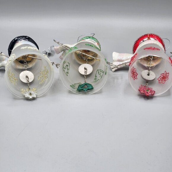 The Bradford Editions Snowman Family Glass Bells Ornaments Christmas Winter - Picture 7 of 11